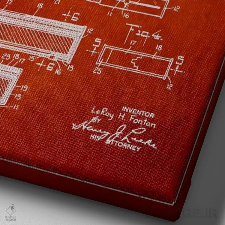 تابلو نقشهٔ ثبت اختراع رژ لب با آینه قرمز اثر پیکسل کهنه (استودیو/نام هنری) - نمای نزدیک بافت بوم