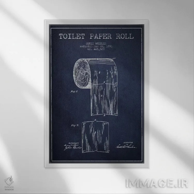 تابلو نقشه ثبت اختراع دستمال توالت (آبی نفتی) اثر پیکسل کهنه (استودیو/نام هنری) - نمای قابدار سفید