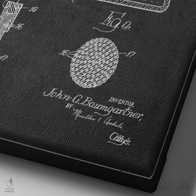 تابلو نقشهٔ ثبت اختراع اپلیکاتور لاک ناخن (زغالی) اثر پیکسل کهنه (استودیو/نام هنری) - نمای نزدیک بافت بوم