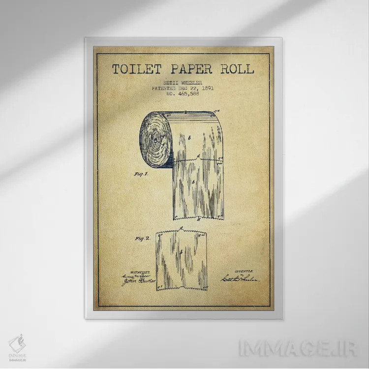 تابلو نقشه ثبت اختراع دستمال توالت (کلاسیک) اثر پیکسل کهنه (استودیو/نام هنری) - نمای قابدار سفید