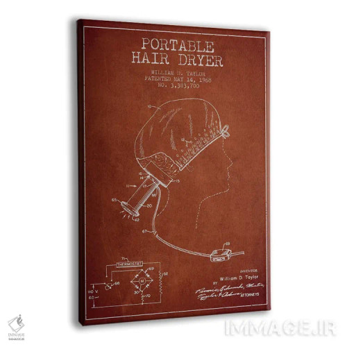 تابلو نقشهٔ ثبت اختراع سشوار قابل حمل (قرمز) اثر پیکسل کهنه (استودیو/نام هنری) - نمای پرسپکتیو محصول