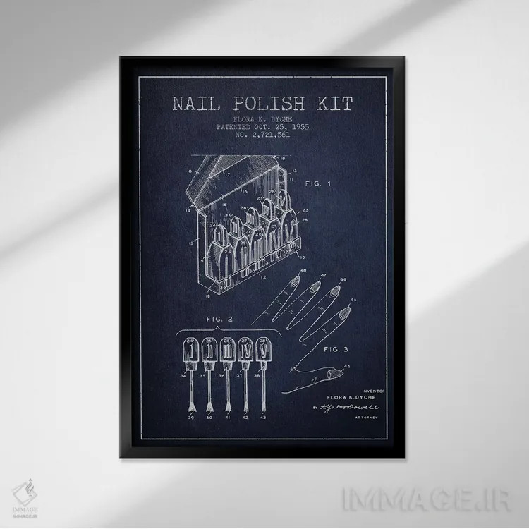 تابلو نقشهٔ ثبت اختراع کیت لاک ناخن (سرمهای) اثر پیکسل کهنه (استودیو/نام هنری) - نمای قابدار مشکی