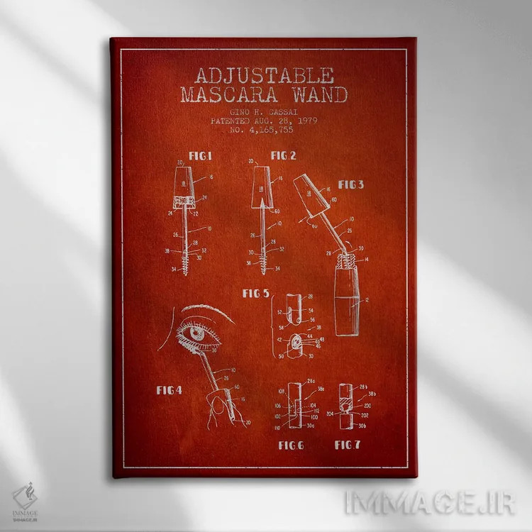 تابلو نقشه طرح اختراع ریمل قابل تنظیم قرمز اثر پیکسل کهنه (استودیو/نام هنری) - نمای روبهرو روی دیوار