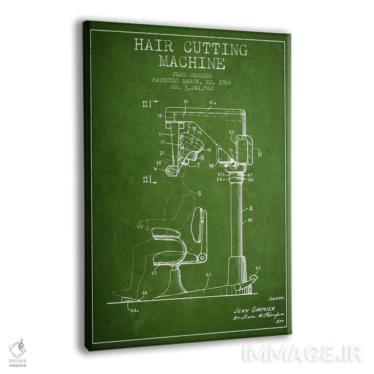 تابلو نقشه پتنت برش موی اتوماتیک (سبز) اثر پیکسل کهنه (استودیو/نام هنری) - نمای پرسپکتیو محصول
