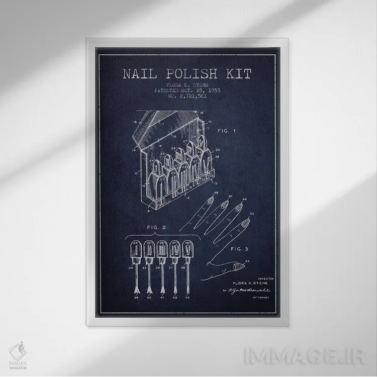 تابلو نقشهٔ ثبت اختراع کیت لاک ناخن (سرمهای) اثر پیکسل کهنه (استودیو/نام هنری) - نمای قابدار سفید