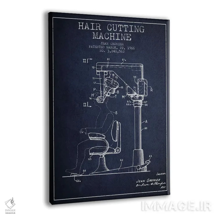 تابلو نقشه پتنت برش موی اتوماتیک (آبی نفتی) اثر پیکسل کهنه (استودیو/نام هنری) - نمای پرسپکتیو محصول