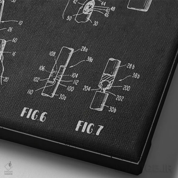 تابلو نقشهٔ ثبت اختراع ریمل قابل تنظیم (زغالی) اثر پیکسل کهنه (استودیو/نام هنری) - نمای نزدیک بافت بوم