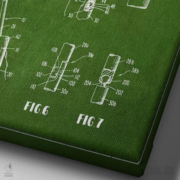 تابلو نقشهٔ ثبت اختراع ریمل قابل تنظیم (سبز) اثر پیکسل کهنه (استودیو/نام هنری) - نمای نزدیک بافت بوم