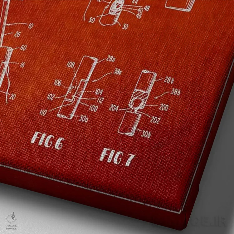 تابلو نقشه طرح اختراع ریمل قابل تنظیم قرمز اثر پیکسل کهنه (استودیو/نام هنری) - نمای نزدیک بافت بوم