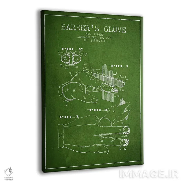 تابلو نقشه پتنت دستکش آرایشگری (سبز) اثر پیکسل کهنه (استودیو/نام هنری) - نمای پرسپکتیو محصول