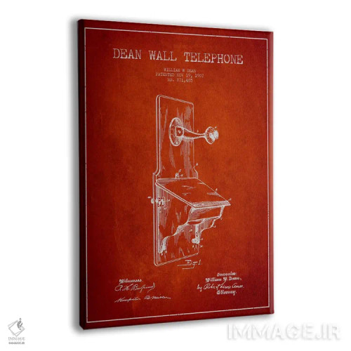 تابلو نقشه پتنت تلفن دیواری (قرمز) اثر پیکسل کهنه (استودیو/نام هنری) - نمای پرسپکتیو محصول