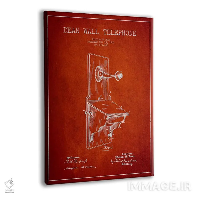 تابلو نقشه پتنت تلفن دیواری (قرمز) اثر پیکسل کهنه (استودیو/نام هنری) - نمای پرسپکتیو محصول