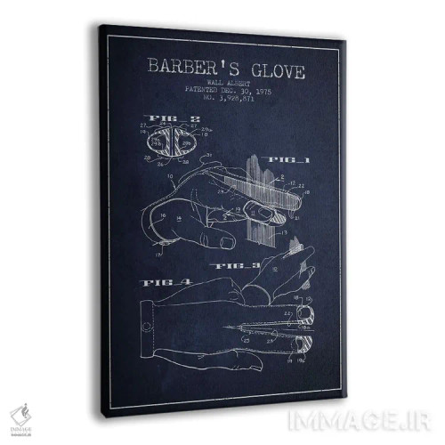 تابلو نقشه پتنت دستکش آرایشگری (آبی نفتی) اثر پیکسل کهنه (استودیو/نام هنری) - نمای پرسپکتیو محصول