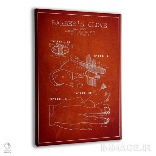 تابلو نقشه پتنت دستکش آرایشگری (قرمز) اثر پیکسل کهنه (استودیو/نام هنری) - نمای پرسپکتیو محصول