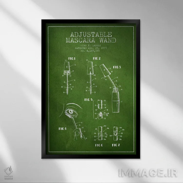 تابلو نقشهٔ ثبت اختراع ریمل قابل تنظیم (سبز) اثر پیکسل کهنه (استودیو/نام هنری) - نمای قابدار مشکی