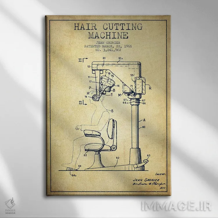 تابلو نقشه پتنت برش موی اتوماتیک (طرح قدیمی) اثر پیکسل کهنه (استودیو/نام هنری) - نمای روبهرو روی دیوار