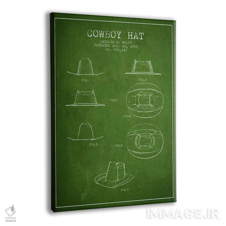 تابلو طرح پتنت کلاه کابویی (سبز) اثر پیکسل کهنه (استودیو/نام هنری) - نمای پرسپکتیو محصول