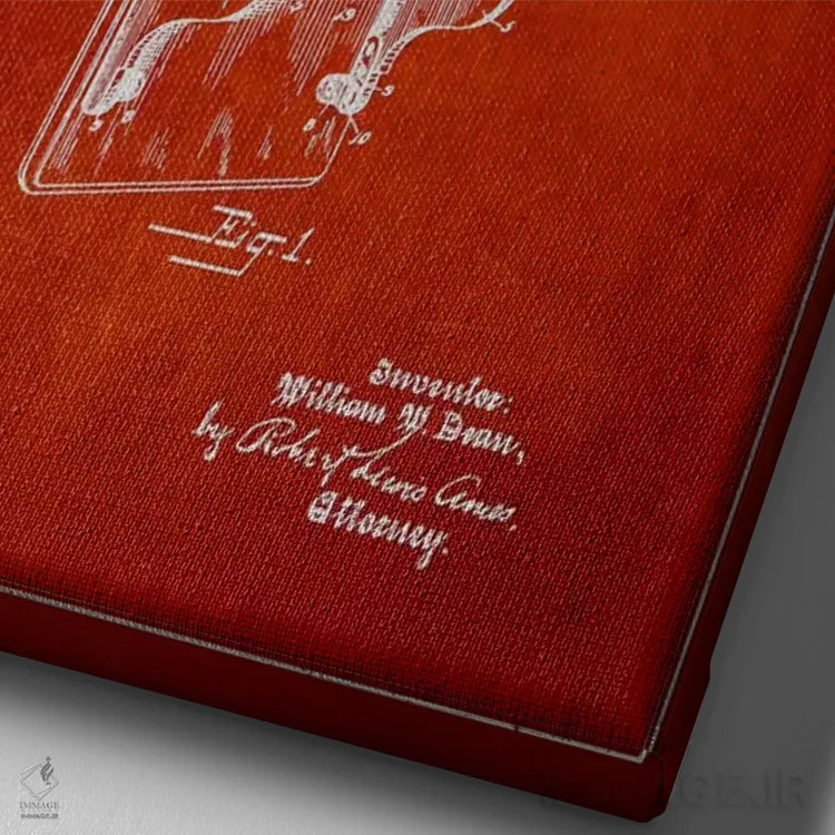 تابلو نقشه پتنت تلفن دیواری (قرمز) اثر پیکسل کهنه (استودیو/نام هنری) - نمای نزدیک بافت بوم