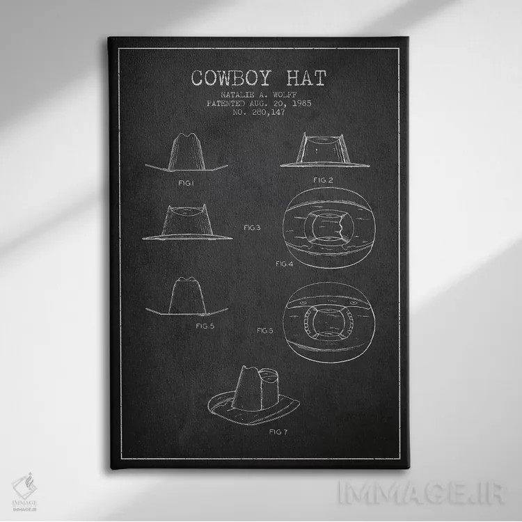 تابلو طرح پتنت کلاه کابویی (زغالسنگی) اثر پیکسل کهنه (استودیو/نام هنری) - نمای روبهرو روی دیوار