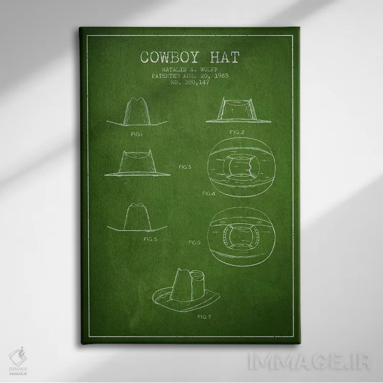 تابلو طرح پتنت کلاه کابویی (سبز) اثر پیکسل کهنه (استودیو/نام هنری) - نمای روبهرو روی دیوار