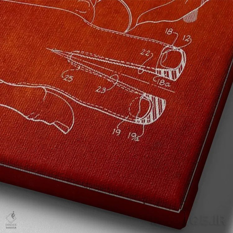 تابلو نقشه پتنت دستکش آرایشگری (قرمز) اثر پیکسل کهنه (استودیو/نام هنری) - نمای نزدیک بافت بوم