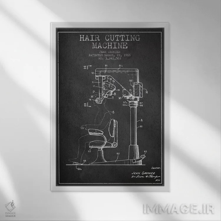 تابلو نقشه پتنت برش موی اتوماتیک (طرح ذغالی) اثر پیکسل کهنه (استودیو/نام هنری) - نمای قابدار سفید