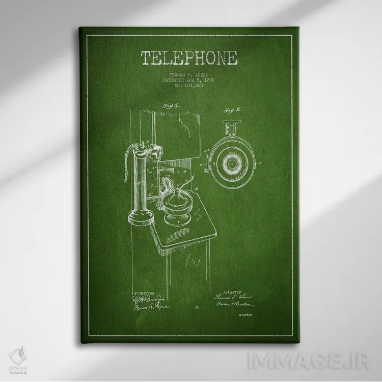 تابلو طرح پتنت تلفن اهرن (سبز) اثر پیکسل کهنه (استودیو/نام هنری) - نمای روبهرو روی دیوار
