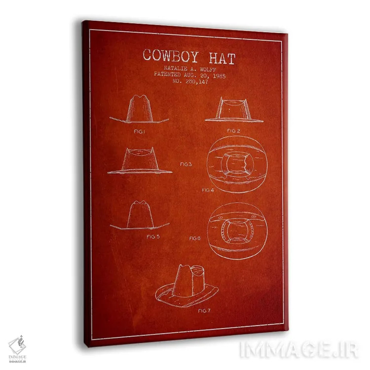 تابلو طرح پتنت کلاه کابویی (قرمز) اثر پیکسل کهنه (استودیو/نام هنری) - نمای پرسپکتیو محصول
