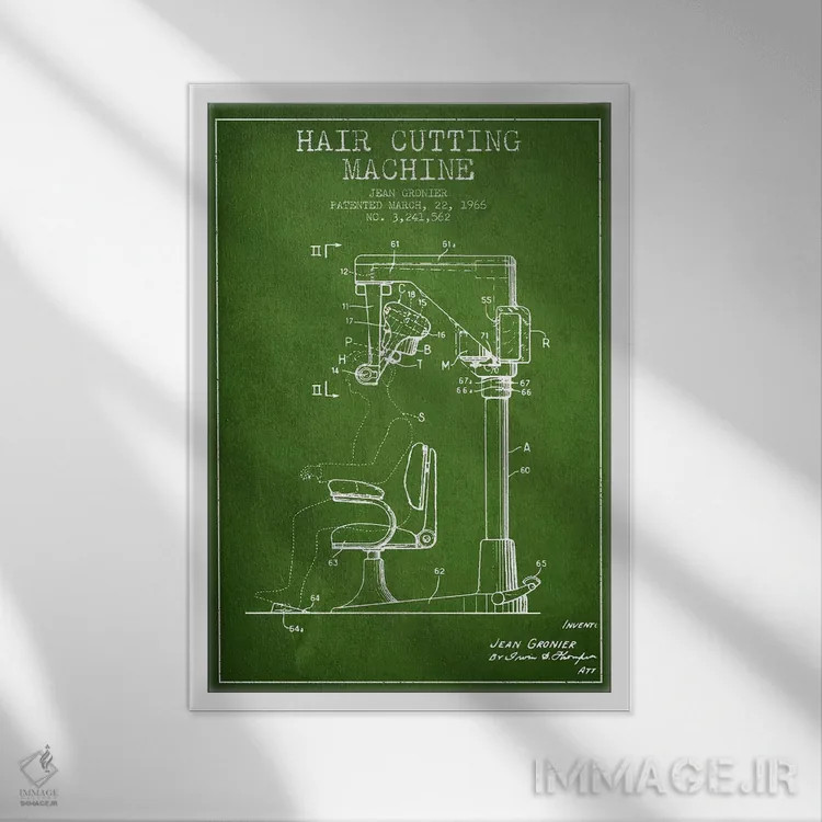تابلو نقشه پتنت برش موی اتوماتیک (سبز) اثر پیکسل کهنه (استودیو/نام هنری) - نمای قابدار سفید
