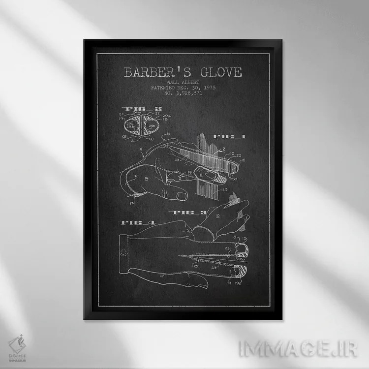 تابلو نقشه پتنت دستکش آرایشگری (طرح ذغالی) اثر پیکسل کهنه (استودیو/نام هنری) - نمای قابدار مشکی