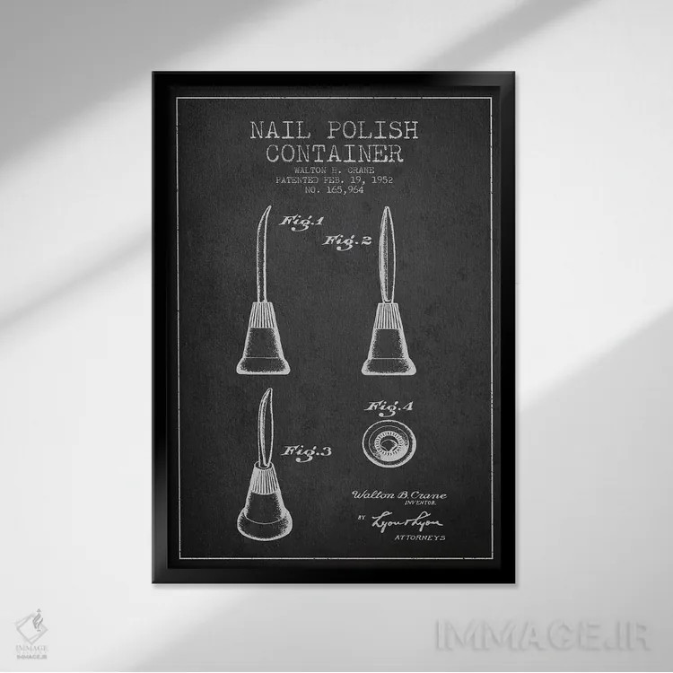 تابلو نقشه طرح اختراع لاک ناخن ظرفی (زغالسنگی) اثر پیکسل کهنه (استودیو/نام هنری) - نمای قابدار مشکی