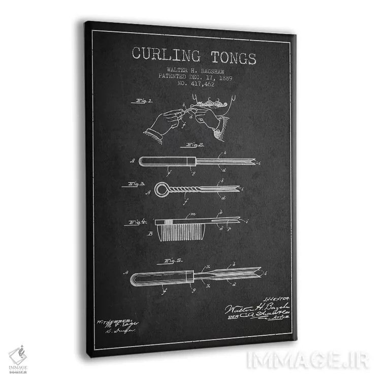 تابلو طرح پتنت فرکننده مو (زغالسنگی) اثر پیکسل کهنه (استودیو/نام هنری) - نمای پرسپکتیو محصول