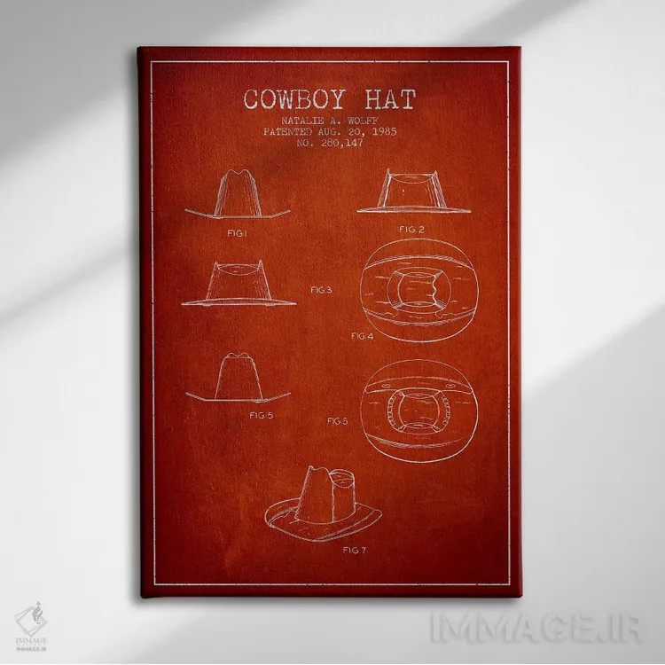 تابلو طرح پتنت کلاه کابویی (قرمز) اثر پیکسل کهنه (استودیو/نام هنری) - نمای روبهرو روی دیوار