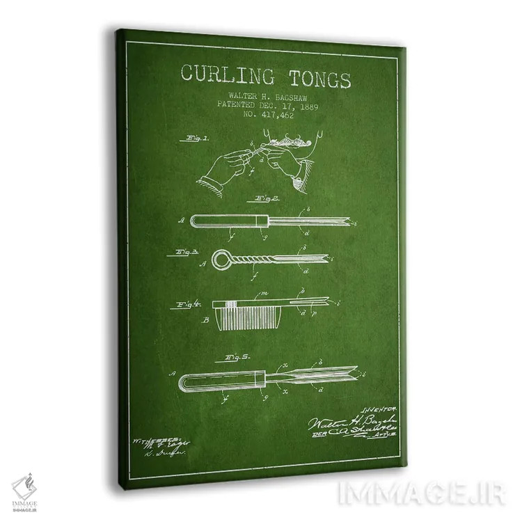 تابلو طرح پتنت فرکننده مو (سبز) اثر پیکسل کهنه (استودیو/نام هنری) - نمای پرسپکتیو محصول