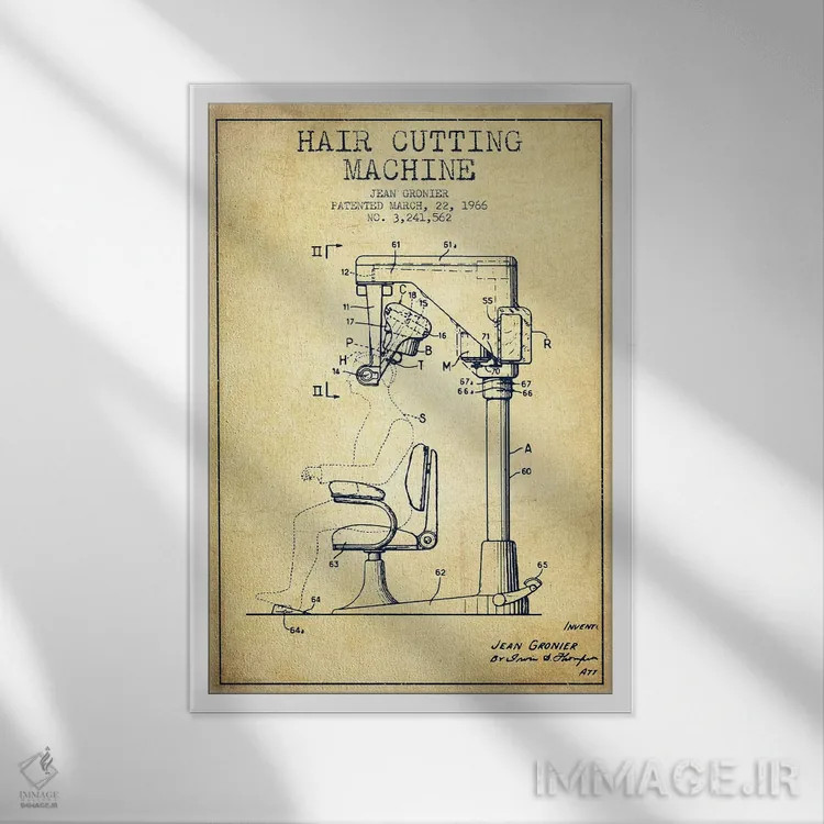 تابلو نقشه پتنت برش موی اتوماتیک (طرح قدیمی) اثر پیکسل کهنه (استودیو/نام هنری) - نمای قابدار سفید