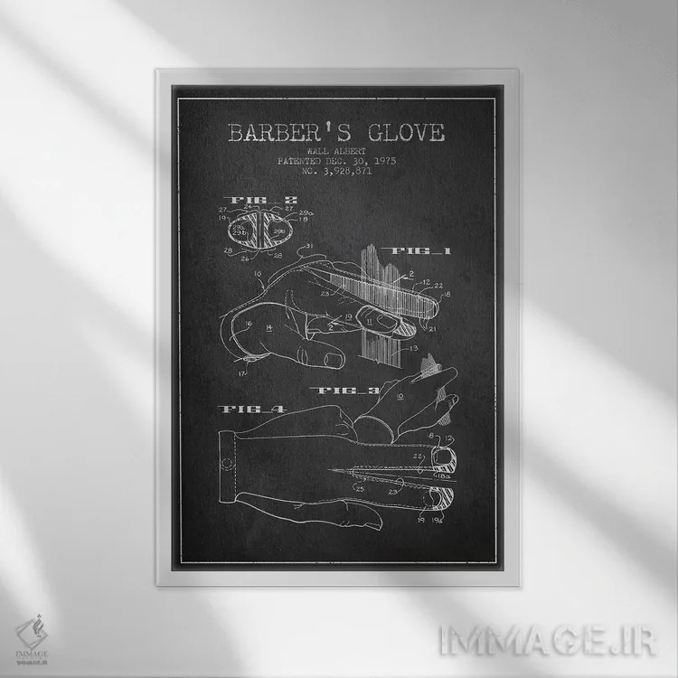 تابلو نقشه پتنت دستکش آرایشگری (طرح ذغالی) اثر پیکسل کهنه (استودیو/نام هنری) - نمای قابدار سفید
