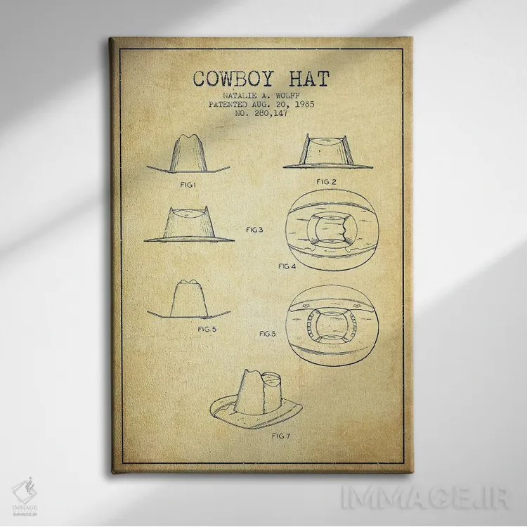 تابلو طرح پتنت کلاه کابویی قدیمی اثر پیکسل کهنه (استودیو/نام هنری) - نمای روبهرو روی دیوار