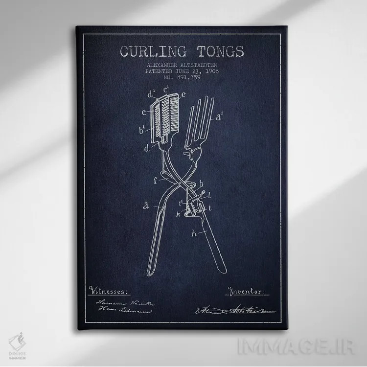 تابلو طرح پتنت فرکننده مو مدل ۲ (سورمهای) اثر پیکسل کهنه (استودیو/نام هنری) - نمای روبهرو روی دیوار