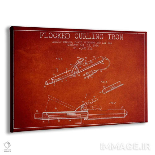 تابلو نقشهٔ ثبت اختراع فرکنندهٔ مو با روکش مخملی (قرمز) اثر پیکسل کهنه (استودیو/نام هنری) - نمای پرسپکتیو محصول
