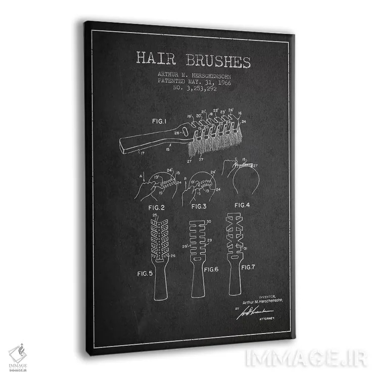 تابلو نقشهٔ ثبت اختراع برس مو (طرح زغال) اثر پیکسل کهنه (استودیو/نام هنری) - نمای پرسپکتیو محصول