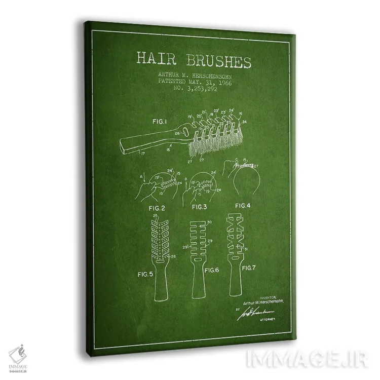 تابلو نقشهٔ ثبت اختراع برس مو (سبز) اثر پیکسل کهنه (استودیو/نام هنری) - نمای پرسپکتیو محصول