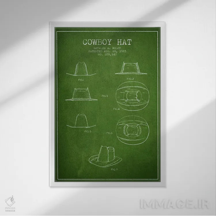 تابلو طرح پتنت کلاه کابویی (سبز) اثر پیکسل کهنه (استودیو/نام هنری) - نمای قابدار سفید