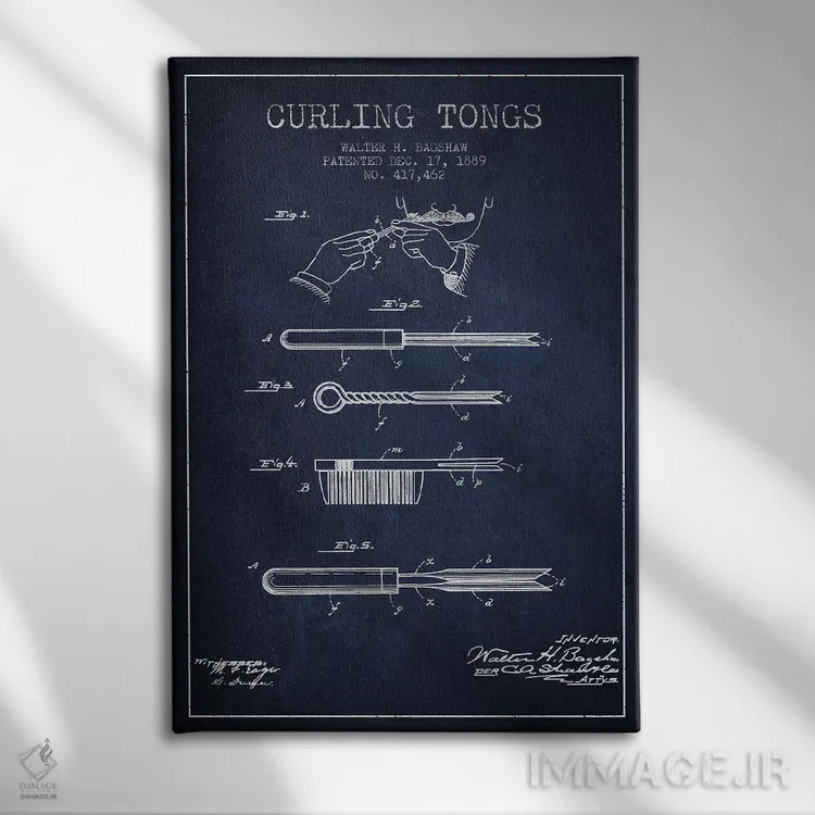 تابلو طرح پتنت فرکننده مو (سورمهای) اثر پیکسل کهنه (استودیو/نام هنری) - نمای روبهرو روی دیوار