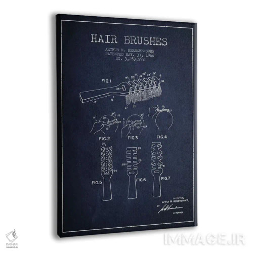 تابلو نقشهٔ ثبت اختراع برس مو (آبی نفتی) اثر پیکسل کهنه (استودیو/نام هنری) - نمای پرسپکتیو محصول