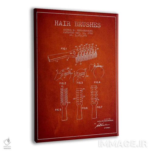 تابلو نقشهٔ ثبت اختراع برس مو (قرمز) اثر پیکسل کهنه (استودیو/نام هنری) - نمای پرسپکتیو محصول