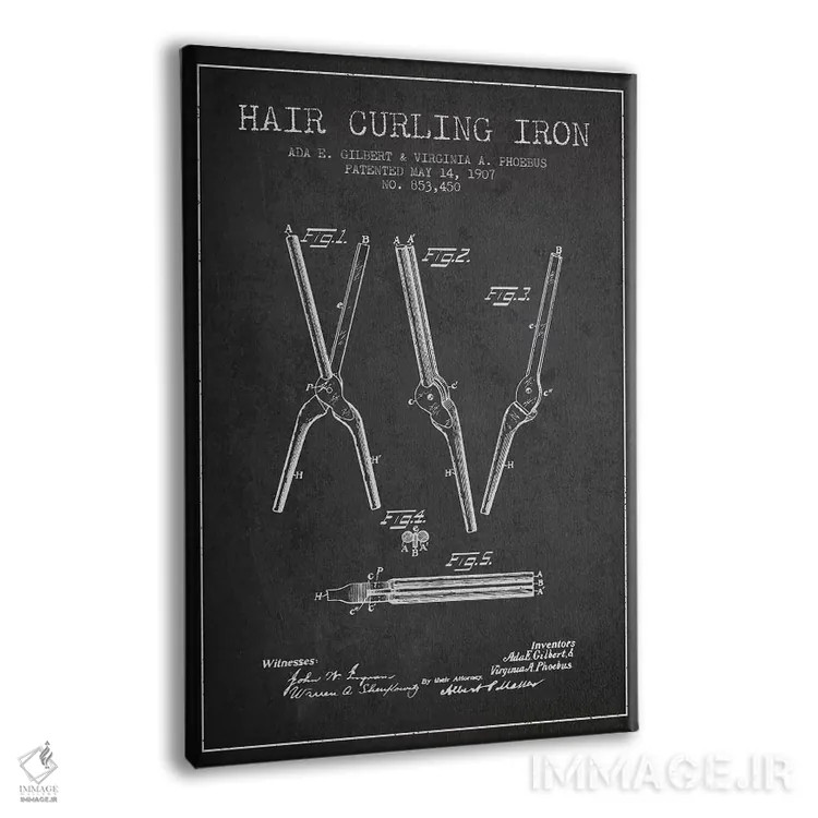 تابلو نقشهٔ ثبت اختراع فرکنندهٔ مو (طرح زغال) اثر پیکسل کهنه (استودیو/نام هنری) - نمای پرسپکتیو محصول