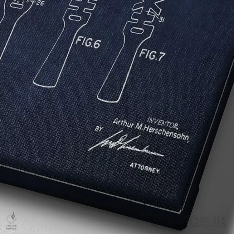 تابلو نقشهٔ ثبت اختراع برس مو (آبی نفتی) اثر پیکسل کهنه (استودیو/نام هنری) - نمای نزدیک بافت بوم