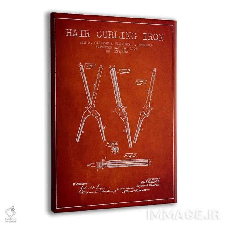 تابلو نقشهٔ ثبت اختراع فرکنندهٔ مو (قرمز) اثر پیکسل کهنه (استودیو/نام هنری) - نمای پرسپکتیو محصول