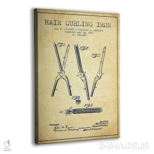 تابلو نقشهٔ ثبت اختراع فرکنندهٔ مو (وینتیج/کلاسیک) اثر پیکسل کهنه (استودیو/نام هنری) - نمای پرسپکتیو محصول