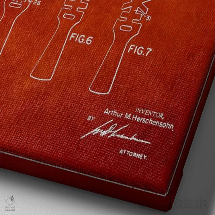 تابلو نقشهٔ ثبت اختراع برس مو (قرمز) اثر پیکسل کهنه (استودیو/نام هنری) - نمای نزدیک بافت بوم